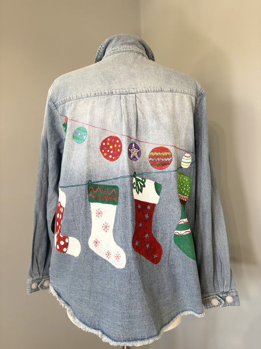 Ugly Christmas Denim Shirt Jacket